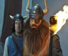 Halvar, gözü yama ile Flake köyünde Vicky babası ve Vikings lideri
